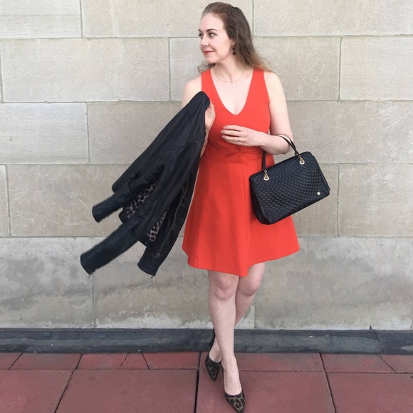 Liefsdottir (Anthropologie) Red Dropped Waist Twist Front Dress - Picture 5 of 7